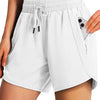 White women's quick-dry sports running shorts with an elastic waistband and drawstring