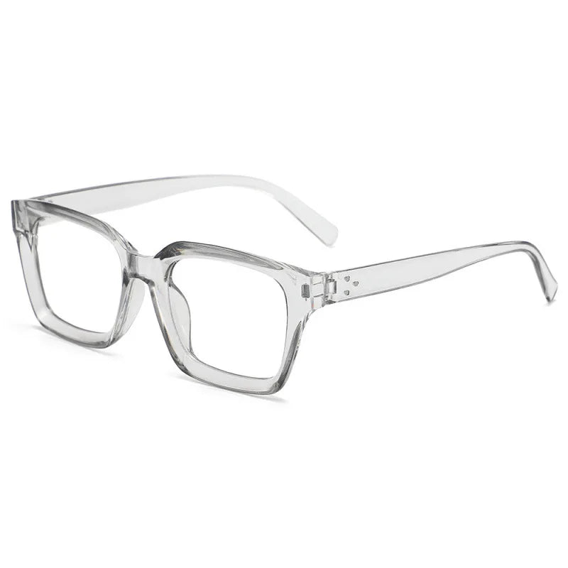 Clear square anti-blue light eyeglasses with thin metal arms