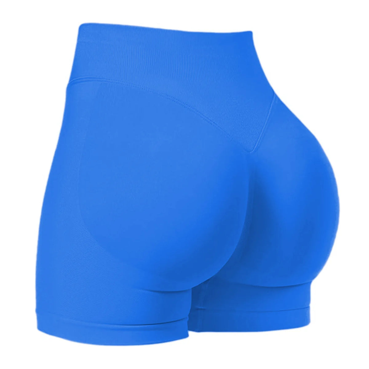 Short de yoga sans coutures bleu vif taille haute, vue de profil.
