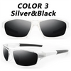 Lunettes de soleil polarisées argent et noir présentées sous deux angles
