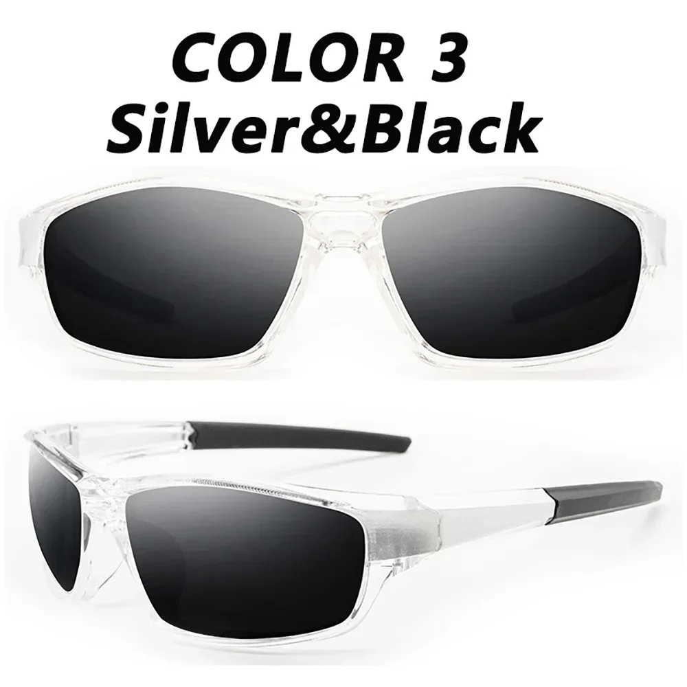 Lunettes de soleil polarisées argent et noir présentées sous deux angles