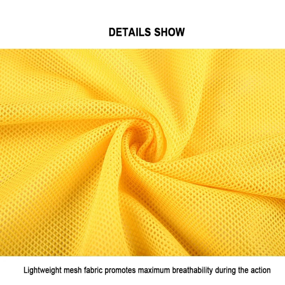 Yellow lightweight mesh fabric showing texture and drape for soccer training vests