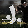 Close-up of ankle padded socks worn by a football player during practice.