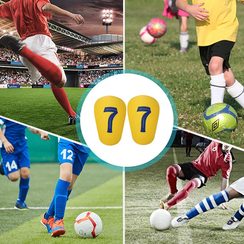 A collage showing football players in action, including a close-up of yellow shin guards and a soccer ball.