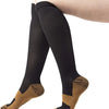 Black medical grade compression socks with tan heel and toe accents