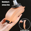 A hand holds a peach-colored silicone hydration bottle with a mouthpiece, demonstrating a stress-free running accessory.