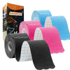 Rolls of Anampion kinesiology tape in various colors including blue, pink, and black.
