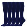 A set of dark blue medical grade compression socks for veins and sports.