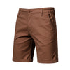 Brown men's summer cotton casual shorts with a visible waistband and side pockets.