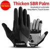Black Thicken SBR Palm gloves for riding, shown in a close-up view.