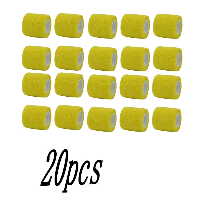 A set of twenty yellow self-adhesive elastic bandage tape rolls arranged in a grid.