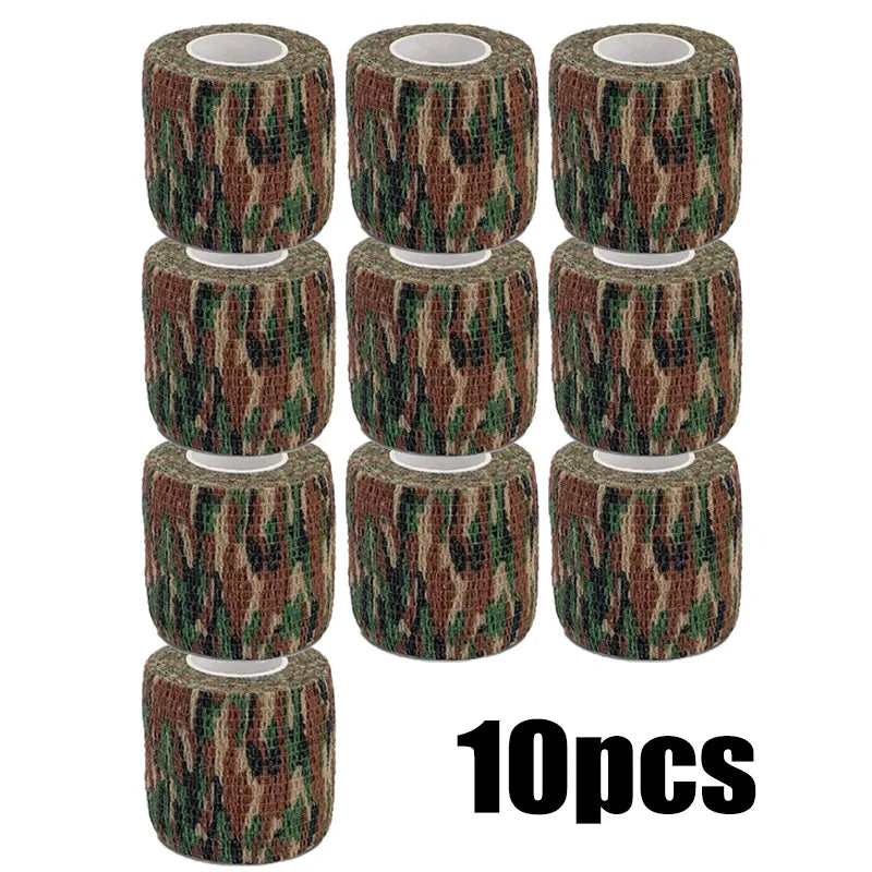 Un paquete de diez vendas elásticas de camuflaje para deportes y caza