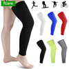 Various colored full leg compression sleeves shown on a person's leg.