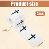 Rolls of white athletic tape with black crosses shown next to a measurement guide.