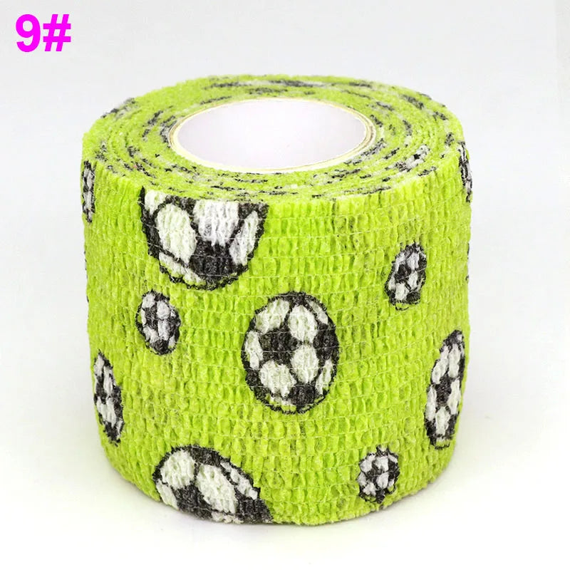 Roll of bright lime green elastic bandage tape with a black and white fruit pattern