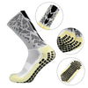 Anti-slip training socks shown in various views, highlighting the patterned fabric and sole design.