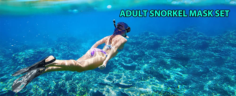 Premium 3-in-1 Snorkeling Set with Panoramic Mask, Dry Snorkel, and Adjustable Fins