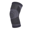 A dark gray adjustable sports knee pad designed for pain relief.