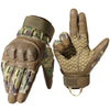 A pair of brown tactical PU leather finger gloves shown from the palm side.