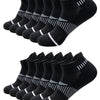 A pack of black crew socks for men with white diagonal stripes.