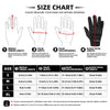 Size chart for touch screen thermal windproof outdoor gloves showing measurements for different hand sizes