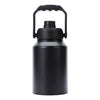 Black insulated stainless steel thermos flask with a handle