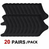 A pack of twenty pairs of black knee-high performance socks.