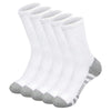 Ein Stapel weißer und grauer, gestreifter, atmungsaktiver Herrensocken von der Seite.