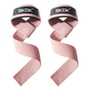 Pair of pink SKDK gym weightlifting straps for deadlifts