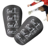 Protectores shin de fútbol mini negros con texto blanco mostrando varias figuras y la frase 'Can't Can'
