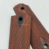 Close-up view of dark rosewood DIY knife grip patches showing intricate wood grain texture.