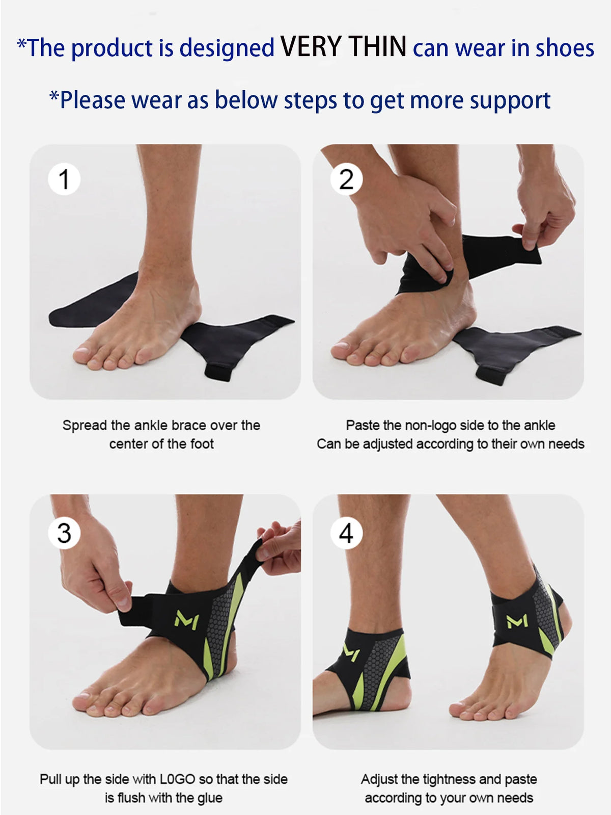 Instructions showing how to put on compression ankle support foot sleeves for better support