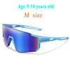 Blue sports sunglasses for kids with a flexible frame and polarized lenses