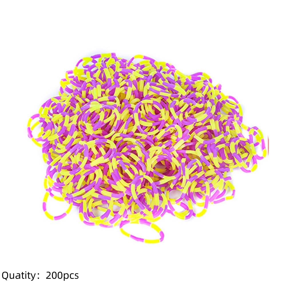 Pila de 200 bandas elásticas de telar de colores, amarillas y moradas, para hacer pulseras