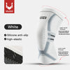 White Vilico compression knee support sleeve showing the upper and lower mouth perimeter details