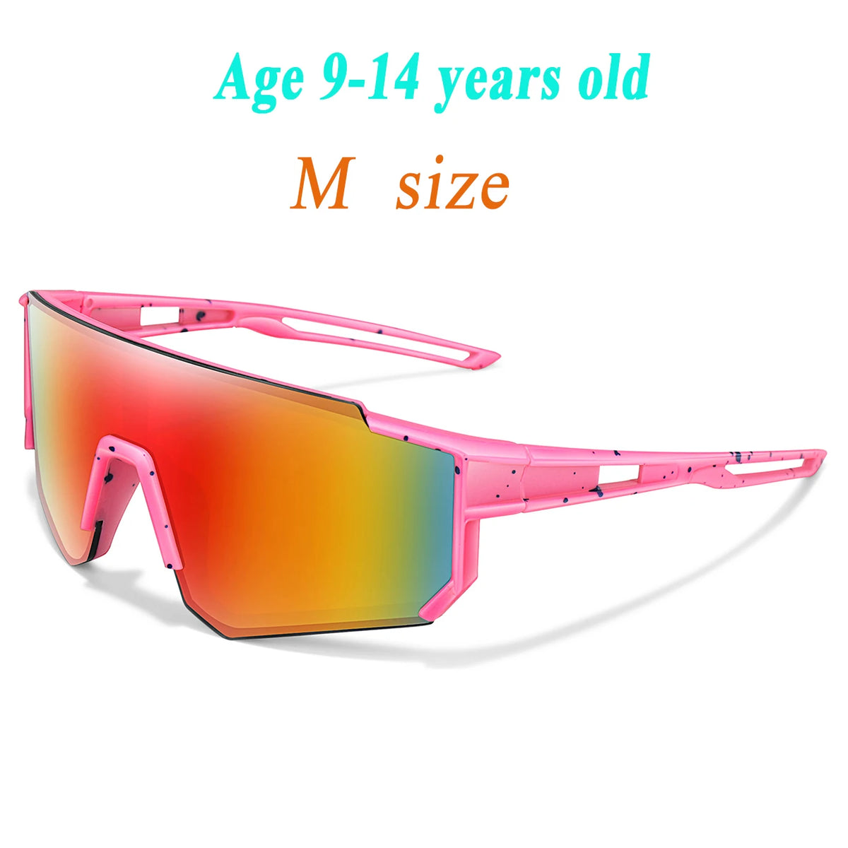 Pink sports sunglasses with a gradient lens are shown against a white background.