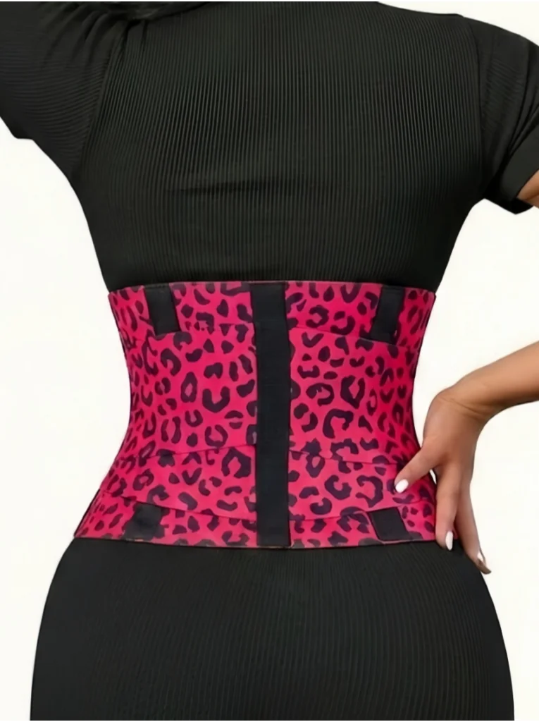 Leopard Print Waist Trainer with Double Belt Closure