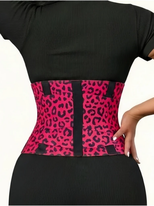 Leopard Print Waist Trainer with Double Belt Closure
