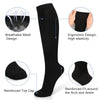 Black moisture-wicking sports compression socks showing features like breathable mesh, ergonomic design, and reinforced fit.