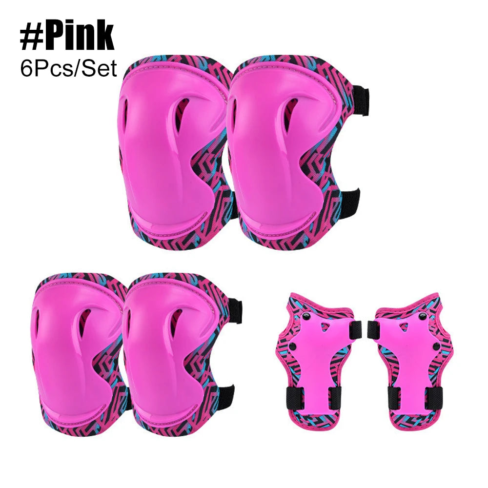 A set of six pink protective pads for skates and scooters