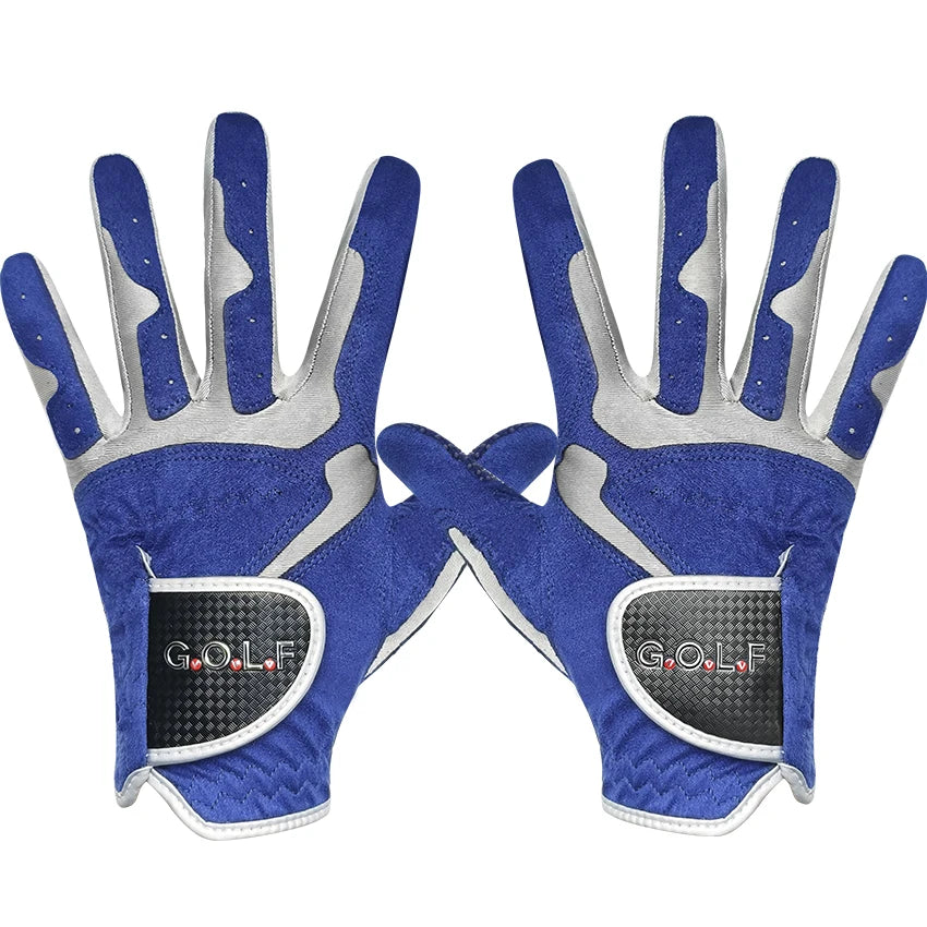 Pair of blue and gray men's performance golf grip gloves
