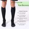 Black graduated compression socks shown on legs, illustrating zones of compression for fast recovery.