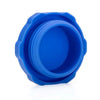 A bright blue reusable silicone water bottle lid with a textured, interlocking design.