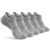 A pack of six gray breathable women's sports socks laid out flat.