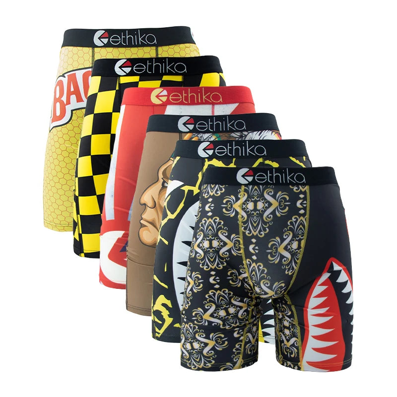 Collection de sous-shorts boxers masculins respirants à motifs et couleurs variées.