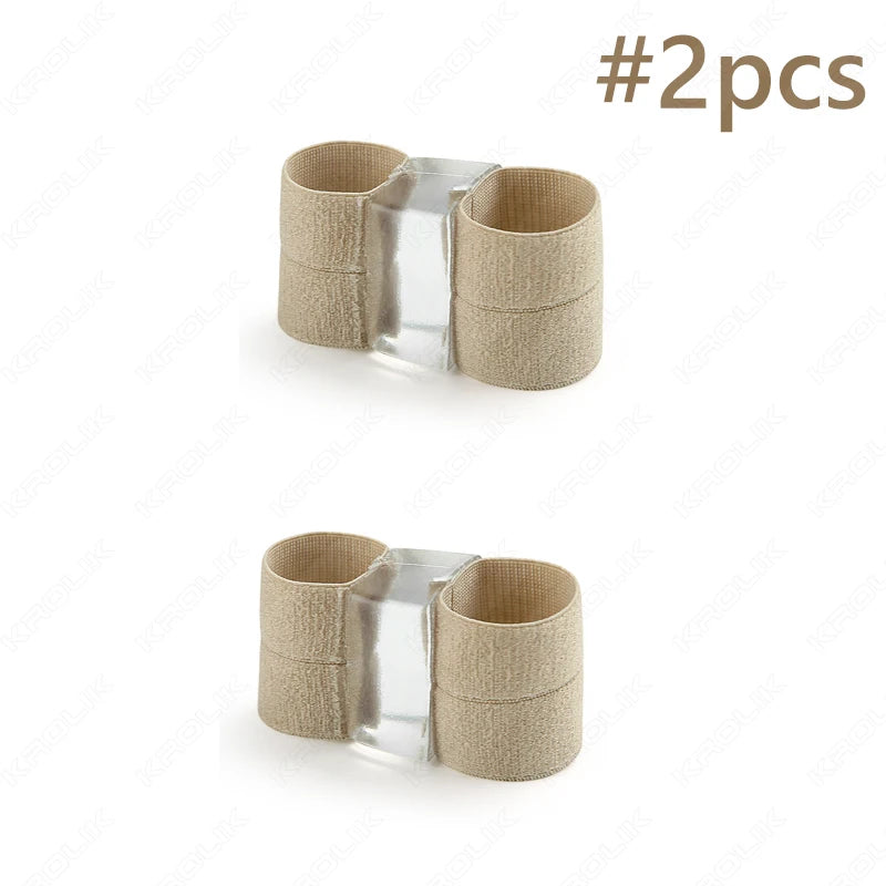 Two beige adjustable toe correctors or separators for foot health