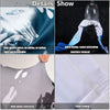 A set of white and blue cooling UV protection arm sleeves showing fabric details, elasticity, and sewing quality.