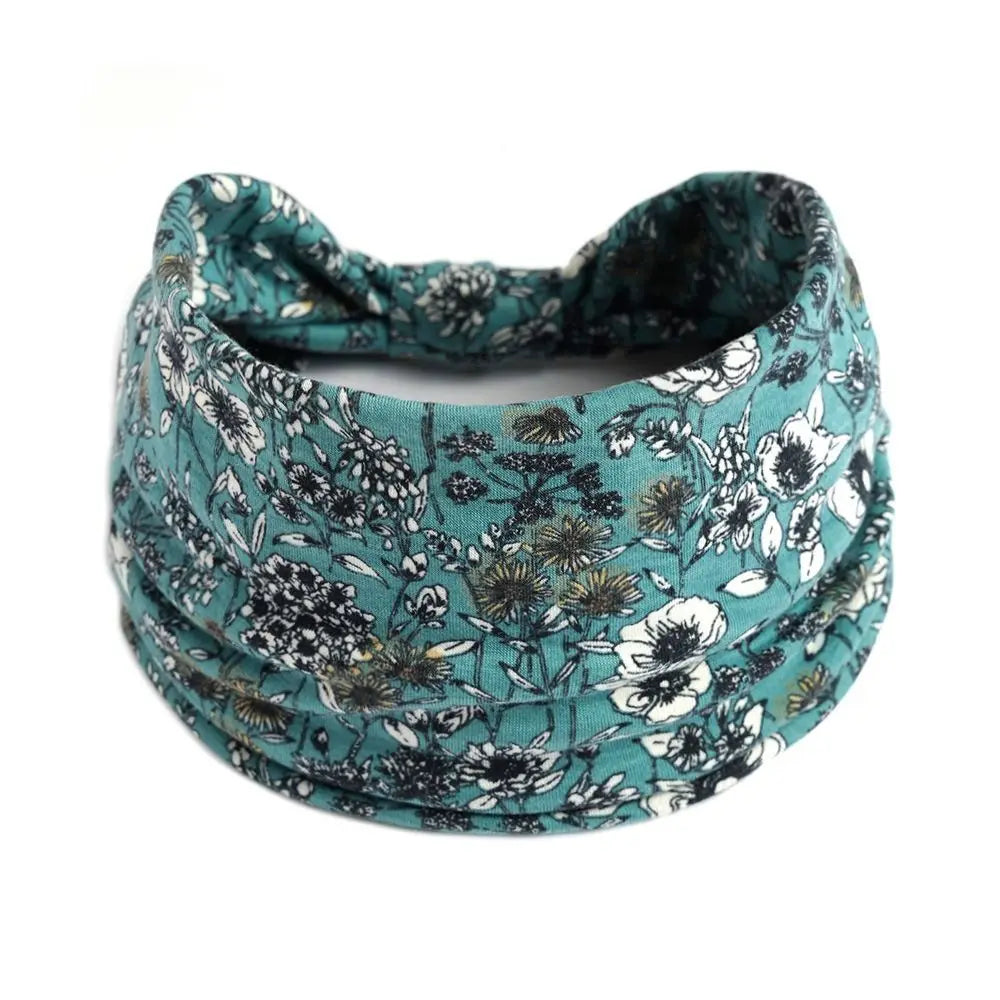 Élastique floral imprimé bleu sarcelle et blanc pour cheveux