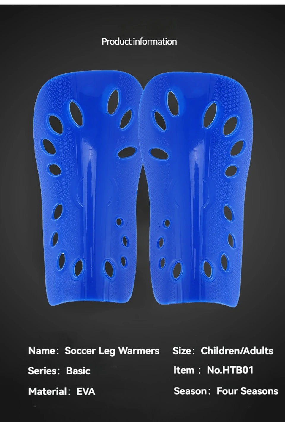 Pair of blue EVA soccer leg warmers or shin guards for children and adults