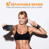 A woman demonstrates a detachable phone wrist strap design for calls or selfies.